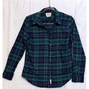 Weatherproof Vintage Comfort Stretch Plaid Flannel Shirt Green‎ Blue Small